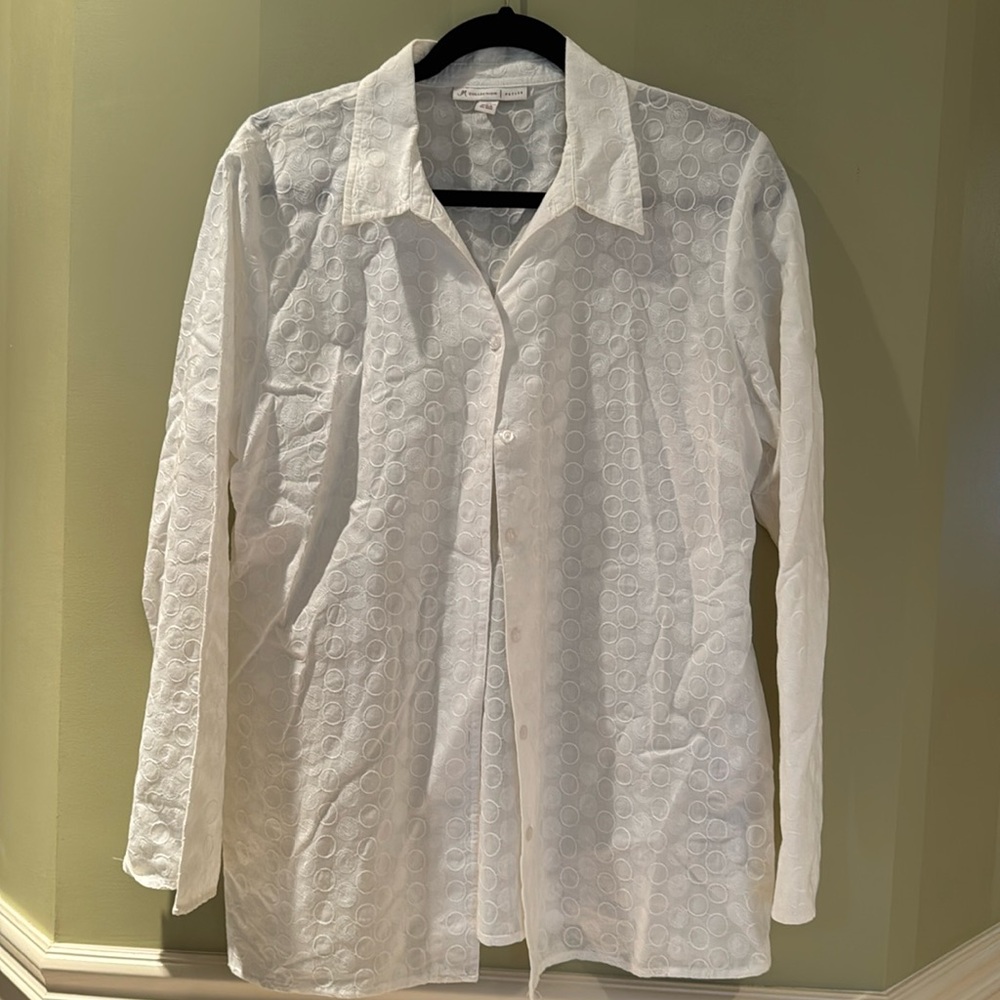 JM collections, white button down collared women’s shirt
 Size 12 P